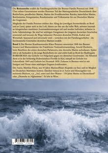 Text: Informationen über eine Romanreihe zur marinegeschichtlichen Familiengeschichte der Petersens über sieben Generationen.

Hintergrund: Ein stürmisches Meer mit hohen Wellen.