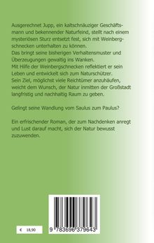 Ein hellgrüner Hintergrund mit einem Text, der die Wandlung eines Geschäftsmanns beschreibt, der sich mit Naturschutz befasst. Unten ein Preis: 18,90 € und ein Barcode.
