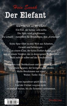 Dies ist ein Buchcover mit dem Titel "Der Elefant" von Hein Ennak. 
Eine düstere Stadtlandschaft mit großen Elefanten im Hintergrund.