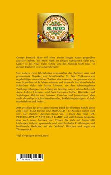 Text auf gelbem Hintergrund über ein Buch von Dr. Peter's Lovely Arts Club Band. Enthält Zitat von George Bernard Shaw.