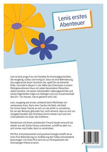 „Lenis erstes Abenteuer“ ist fett auf hellem Hintergrund. Eine orange und eine blaue Blume sind dekorativ abgebildet.