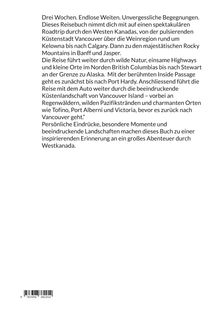 Ein Text beschreibt einen Roadtrip durch Westkanada, beginnend in Vancouver, durch Kalifornien, Rocky Mountains und Vancouver Island.