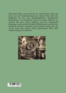 Ein Text beschriebt satirische Gedichte im Stil des 19. Jahrhunderts. Unten ist eine Illustration mit einer Maus auf Tellern.