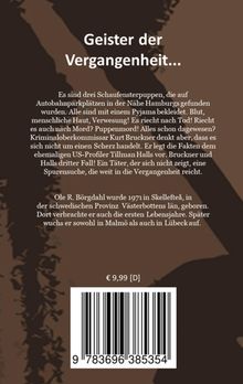 "Geister der Vergangenheit…" Text über Schaufensterpuppenfälle und Ermittlung in der Nähe Hamburgs, Preis: € 9,99. Silhouette im Hintergrund.