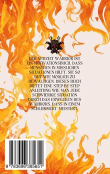 Text über Motivationsbuch für schwierige Situationen, um den inneren Krieger zu wecken; Hintergrund: Flammen.