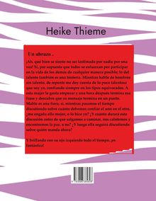 Text: "Heike Thieme" oben, "Un abrazo" in Rot. Hintergrund mit lila-weißen Streifen, Barcode unten.