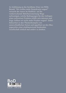 Rückentext eines Buches mit Zitat von Willy Brandt. Preisangaben unten. Einfarbiger Hintergrund. BoD-Logo.