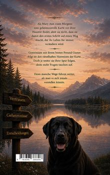 Text beschreibt eine Geschichte von Mary Ann und Gustav. Wegweiser: Vertrauen, Geheimnisse, Entscheidungen. Hund vor See.