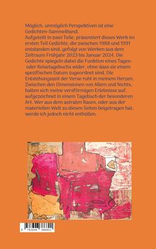 "Möglich, unmöglich Perspektiven ist eine Gedichten-Sammelband. Unten befindet sich eine abstrakte Kunst in Rot- und Beigetönen."