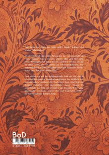 Text über eine magische Reise ins alte China. Orangefarbener Hintergrund mit floralen Mustern. "BoD" Logo unten links.