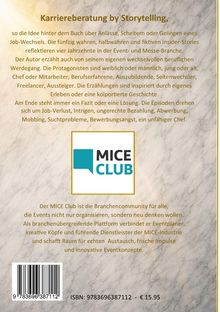 "Karriereberatung by Storytelling" beschreibt ein Buch zu beruflichen Wandelgeschichten. Unten ist das MICE Club Logo. ISBN: 9783696387112.