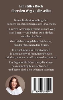 Ein Buch über innere Reise und Erwachen, kein Ratgeber. Unten links Foto einer lächelnden Frau, rechts ein Barcode.