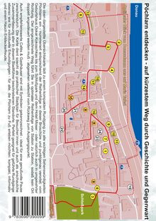 „Pöchlarn entdecken – auf kürzestem Weg durch Geschichte und Gegenwart“. Karte mit Routen und Sehenswürdigkeiten nummeriert.