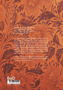 Text über "Der Dämon" und seine Entstehung, umgeben von floralen Mustern in Braun- und Orangetönen.