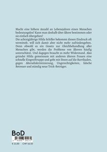 Text über Altersdiskriminierung und Hilda Schillers Widerstand. Unten links "BoD", Preisangaben in Euro und CHF.