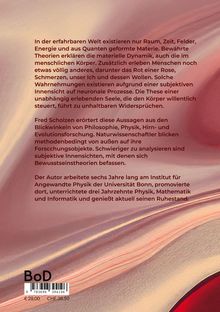 Ein Text spricht über materielle Dynamik, subjektive Wahrnehmungen, Seele, Physik und das Forschungsobjekt Bewusstsein. Hintergrund in Rosa- und Rottönen.