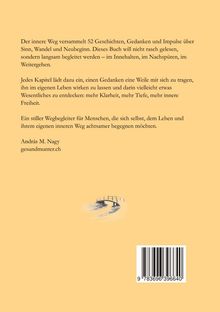 Der Text beschreibt ein Buch mit 52 Impulsen zu Sinnfindung und Neubeginn. Unten links eine kleine Brücke als Illustration.