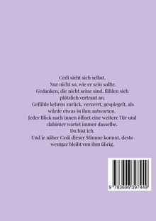 Auf einem fliederfarbenen Hintergrund steht ein Text über Selbstwahrnehmung. Unten rechts ist ein Barcode abgebildet.