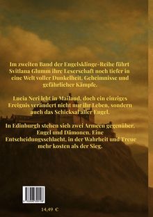 Texte beschreiben die Geschichte von "Engelsklinge". Hintergrund: mystische Burg und nebliger Himmel. Preis: 14,49 €.