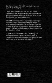 Ein Buchcover mit schwarzem Hintergrund. Titel: "Der stabile Coach - Teil 1". Beschreibung über Hypnose vor der Sitzung.