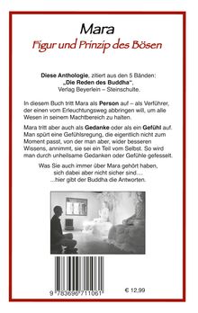 "Mara - Figur und Prinzip des Bösen." Text erläutert Maras Darstellungen. Unten eine SW-Fotografie: Person meditiert vor Buddha.