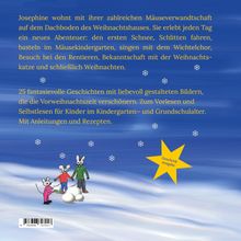 Text über Mäuseabenteuer im Weihnachtsumfeld. Illustration von Mäusen im Schnee mit einem gelben Stern "Geschenk Ausgabe".