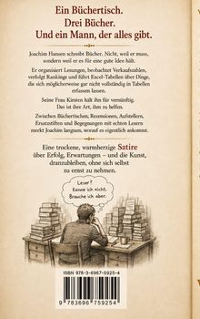 Ein Buchtisch. Drei Bücher. Und ein Mann, der alles gibt. Illustration: Mann am Schreibtisch mit Büchern, denkt nach.