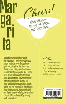 "Cheers to us – turning every hour into happy hour." Text über Margarita-Glas, Rezept: "4 cl Hollywoodträume..."