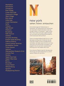 Links eine Liste von New Yorker Stadtteilen, rechts ein "NY" Logo, Beschreibung von New Yorks Vielfalt, zwei Stadtansichten.