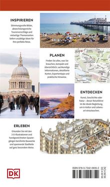 Inspirieren: Ideen für perfekte Reisen. Planen: Infos und Tipps kompakt. Entdecken: Kunst und Kultur erleben. Erleben: 3-D-Illustrationen. DK-Logo.