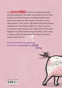 Ein Schweinehund zieht bei einer Familie ein, bringt Chaos und Entspannung. Illustration eines Schweins auf rosa Hintergrund.