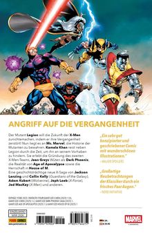 "ANGRIFF AUF DIE VERGANGENHEIT" mit X-Men-Held*innen: Laserstrahlen, fliegende Figuren, Blitze, dynamische Posen.