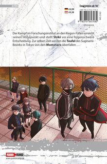 "Der Kampf im Forschungsinstitut erreicht seinen Höhepunkt. Teufel von Sugimami-Bezirk werden von Momotaro überfallen." Illustration.