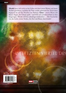 Mizuki kann sich nicht an das Leben mit ihrer neuen Mutter gewöhnen. Farbenfrohes, abstraktes Muster im Hintergrund.