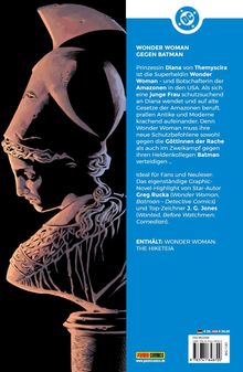Titel: WONDER WOMAN GEGEN BATMAN. Beschreibung: Superheldin und Botschafterin der Amazonen kämpft gegen Göttinnen. Links ist eine Skulptur.