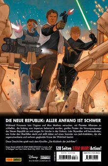 Text: "DIE NEUE REPUBLIK: ALLER ANFANG IST SCHWER" und "128 Seiten STAR WARS Action!". Illustration: Charaktere im Kampf.
