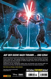 Ein rotes und ein blaues Lichtschwert kreuzen sich, gehalten von zwei Personen in einem farbenfrohen, futuristischen Raum.