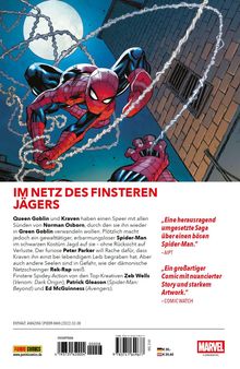 "IM NETZ DES FINSTEREN JÄGERS" steht oben. Spider-Man schwingt vor einer Mondkulisse mit Netzen und zeigt eine dynamische Pose.