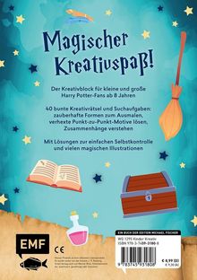 "Magischer Kreativspaß! Der Kreativblock für kleine und große Harry Potter-Fans ab 8 Jahren." Illustration mit Besen.