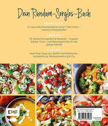 „Dein Rundum-Sorglos-Buch“: inklusive 12 Wochenpläne, 92 Rezepte, Meal-Prep-Tipps. Bilder: Verschiedene bunte Gerichte.