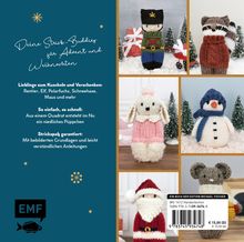 "Deine Strick-Buddies für Advent und Weihnachten." Mehrere gestrickte Figuren wie Soldat, Hund, Schneemann, Weihnachtsmann.