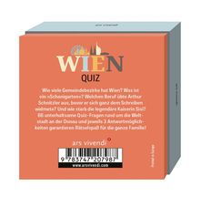 "Wien Quiz" in großen Buchstaben. Fragen über Wien mit 66 Quizfragen. Enthält ein Logo mit Wiener Wahrzeichen.