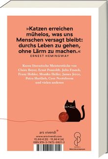 Zitat von Ernest Hemingway über Katzen. Autorenliste unter Zitat. Illustration einer schwarzen Katze mit Wollknäuel.