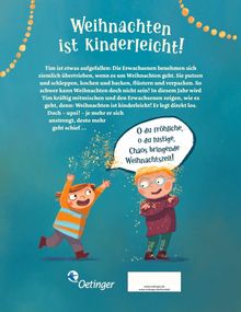 "Weihnachten ist kinderleicht!" Tim bemerkt, Erwachsene übertreiben an Weihnachten. Illustration: Zwei fröhliche Kinder.