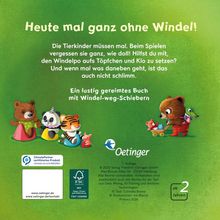 "Heute mal ganz ohne Windel!" Mehr Text beschreibt ein lustiges gereimtes Buch. Tierkinder mit Topf und Töpfchen.