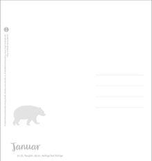 "Januar", "01.01. Neujahr, 06.01. Heilige Drei Könige", Silhouette eines Bären.