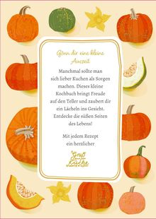 "Gönn dir eine kleine Auszeit." Text inmitten von bunten Illustrationen: Kürbisse, Blätter, Blumen. Fröhliche Herbstfarben.