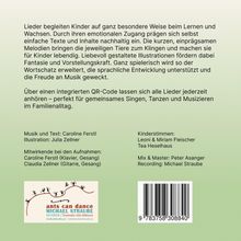 Texte über Kinderlieder fördern Lernen und Fantasie. QR-Code für Musik. Mitwirkende: Caroline Ferstl, Julia Zellner. Logo unten links.