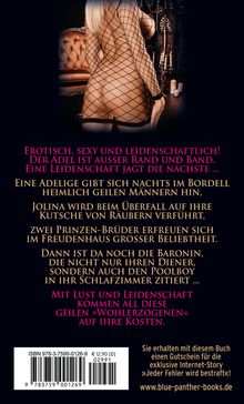 Titel: "Erotisch, sexy und leidenschaftlich! Der Adel ist außer Rand und Band. Eine Leidenschaft jagt die nächste ...". Eine Frau in Netzkleidung vor einem luxuriösen Raum.