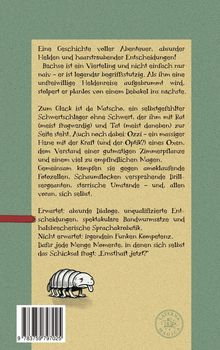 Text beschreibt eine abenteuerliche, absurde Geschichte. Darunter eine Illustration eines kleinen, runden Tieres mit vielen Beinen.